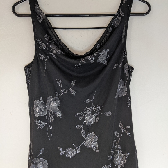 Vintage 2000s Black Floral Fairycore Grunge Draped Neck Slip On Dress - Picture 3 of 11